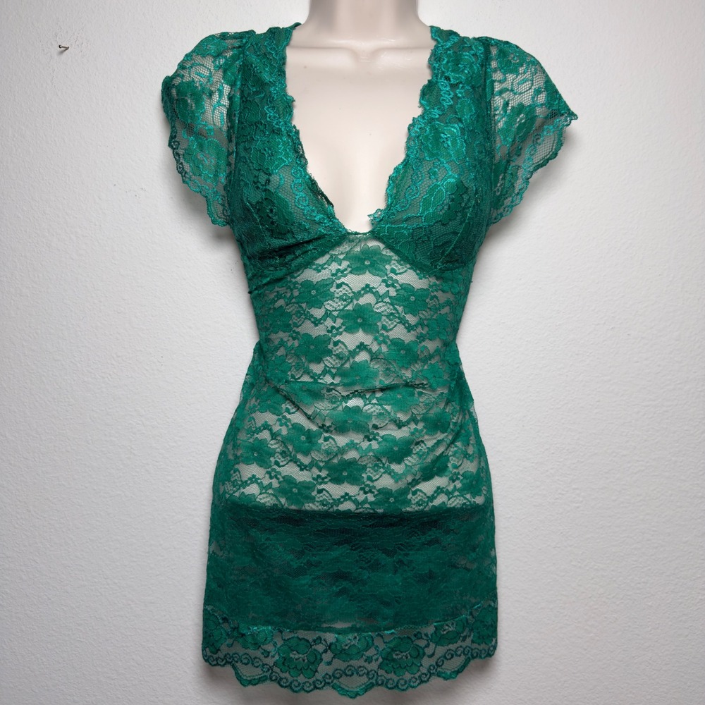 Just Sexy Lingerie‎ Women Green Chemise Babydoll Mini Dress XL Green Sheer Lace